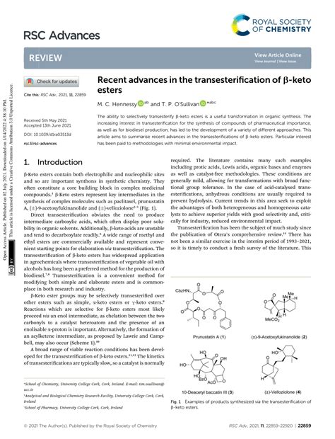 Recent advances in the transesterification of β.